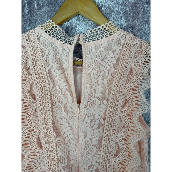Lulus Dress Womens L Pink Embroidered Crochet Keyhole Ruffles Shift Cottage - Picture 11 of 11